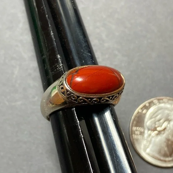 Vintage sterling silver red jasper ring size 8 - Picture 7 of 8